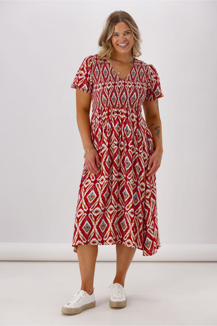 Sunday Boho Acalaide Dress Pink Red Print
