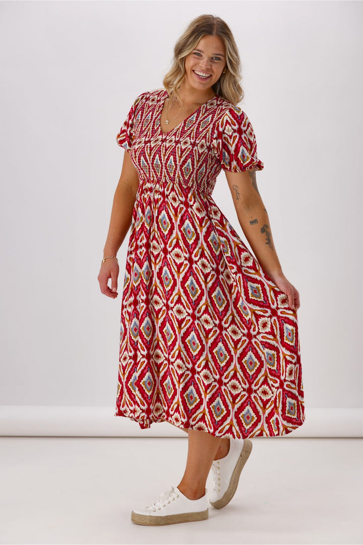 Sunday Boho Acalaide Dress Pink Red Print