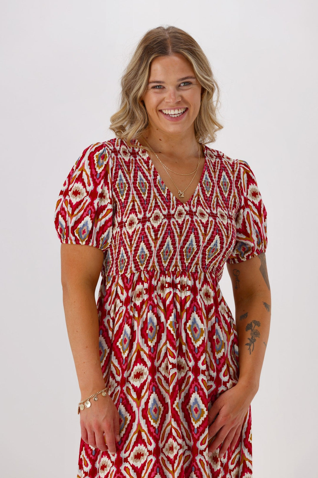 Sunday Boho Acalaide Dress Pink Red Print