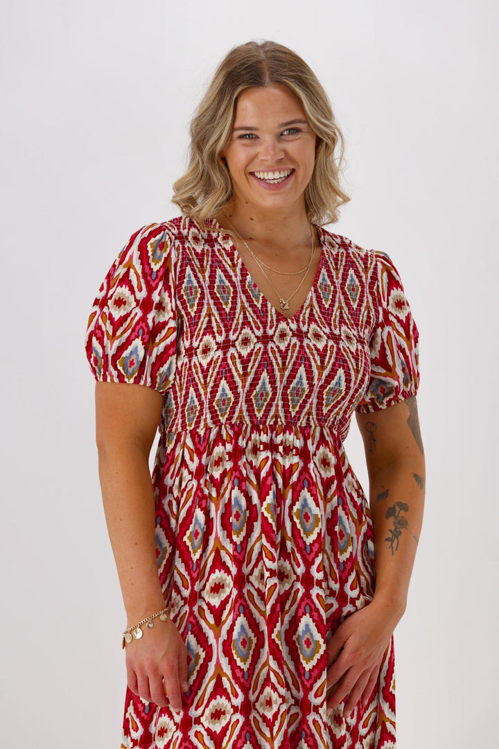 Sunday Boho Acalaide Dress Pink Red Print