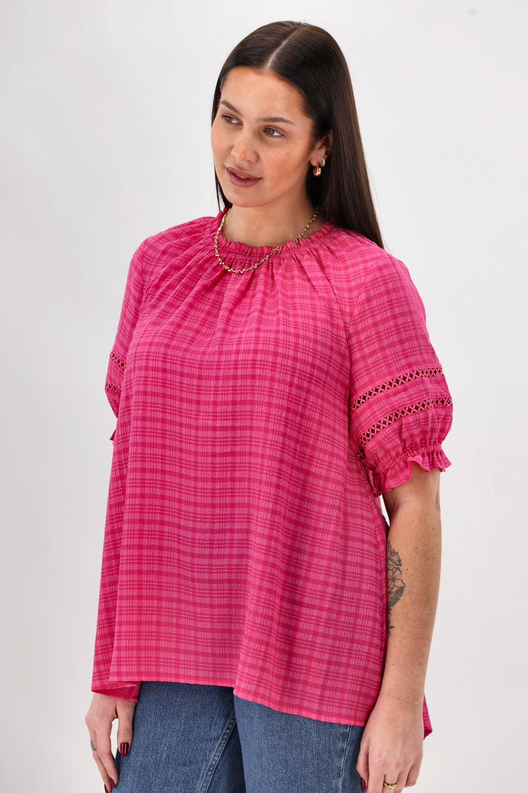 Sunday Boho Amanda 3/4 Peasant Sleeve Top Pink
