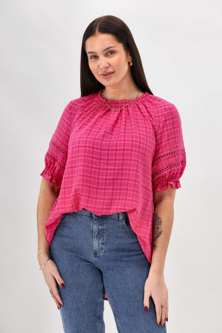 Sunday Boho Amanda 3/4 Peasant Sleeve Top Pink
