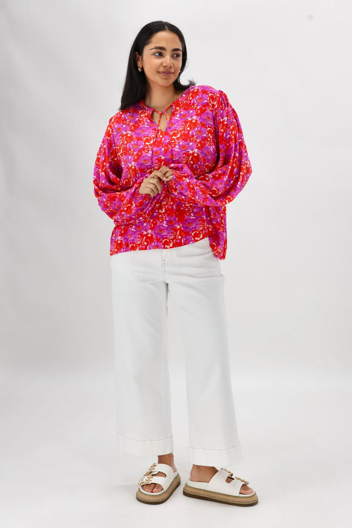 Sunday Boho Andrea Blouse Red Floral Print