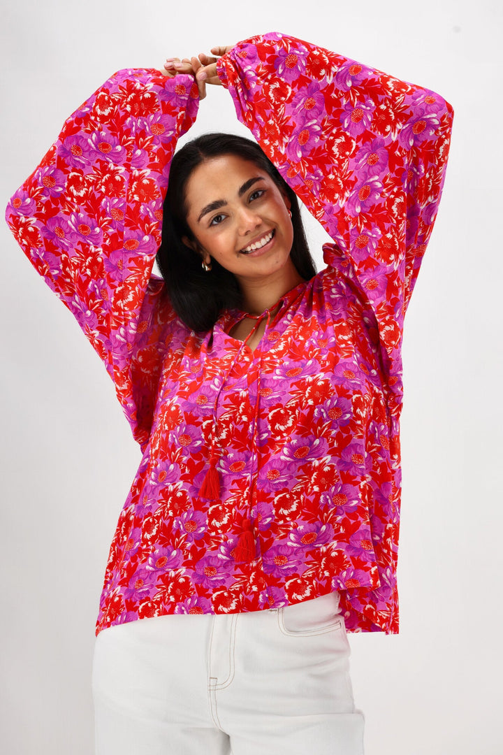 Sunday Boho Andrea Blouse Red Floral Print