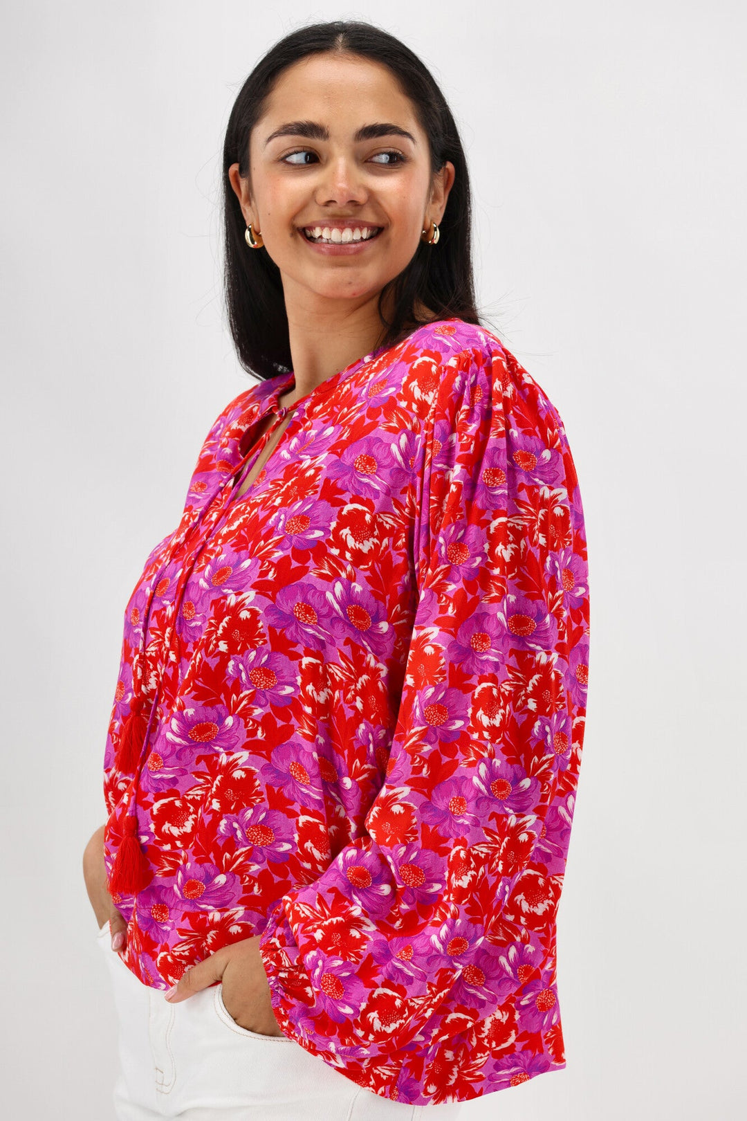 Sunday Boho Andrea Blouse Red Floral Print