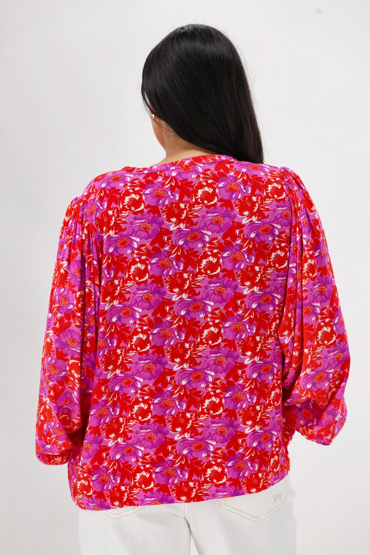 Sunday Boho Andrea Blouse Red Floral Print