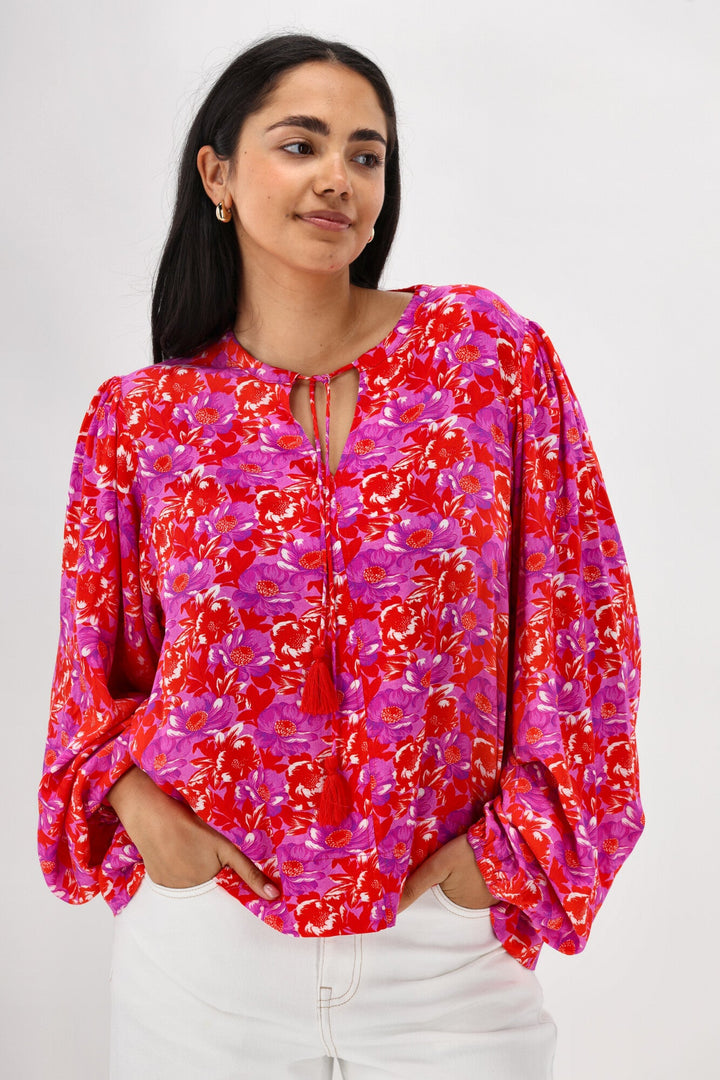 Sunday Boho Andrea Blouse Red Floral Print