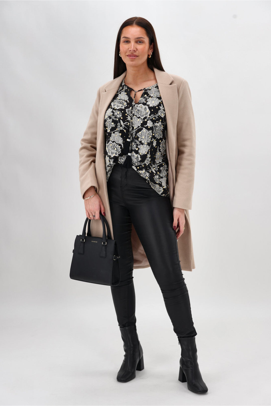 Sunday Boho Audrey Peasant Sleeve Blouse Print Black