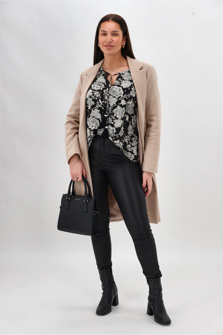 Sunday Boho Audrey Peasant Sleeve Blouse Print Black