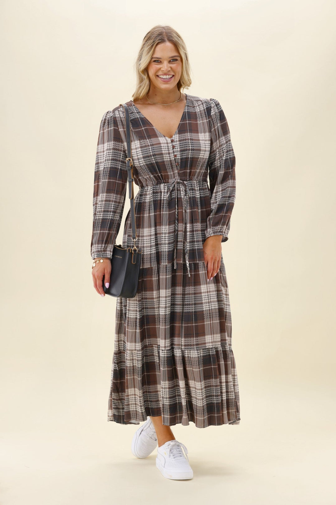 Sunday Boho Beckett Midi Dress Chocolate Check