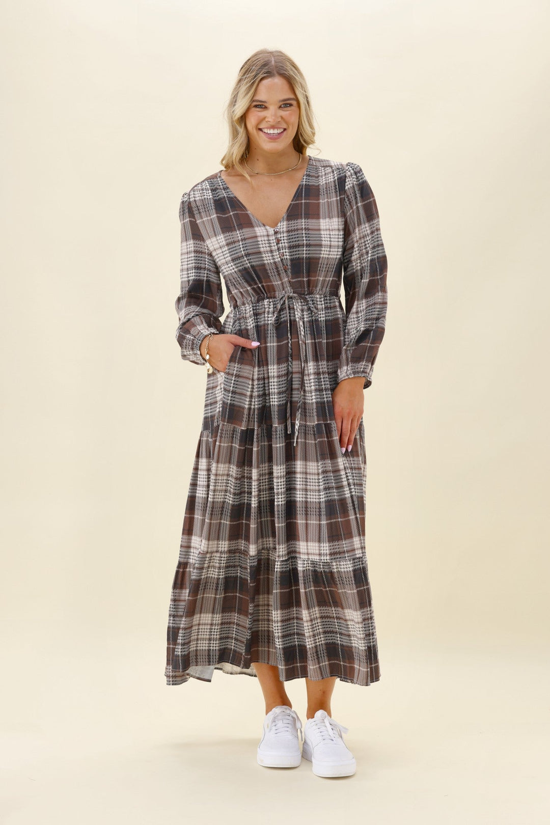 Sunday Boho Beckett Midi Dress Chocolate Check