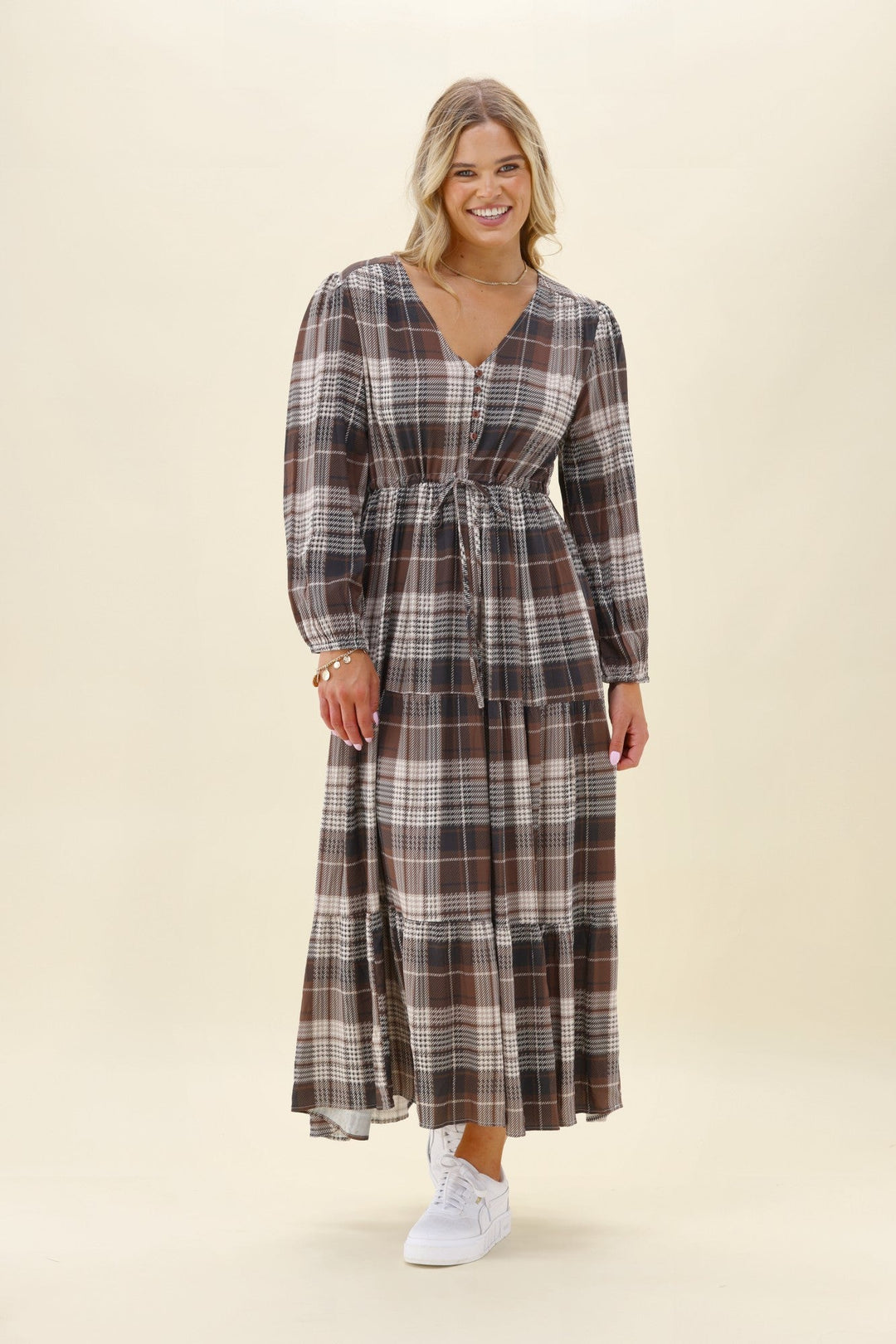 Sunday Boho Beckett Midi Dress Chocolate Check