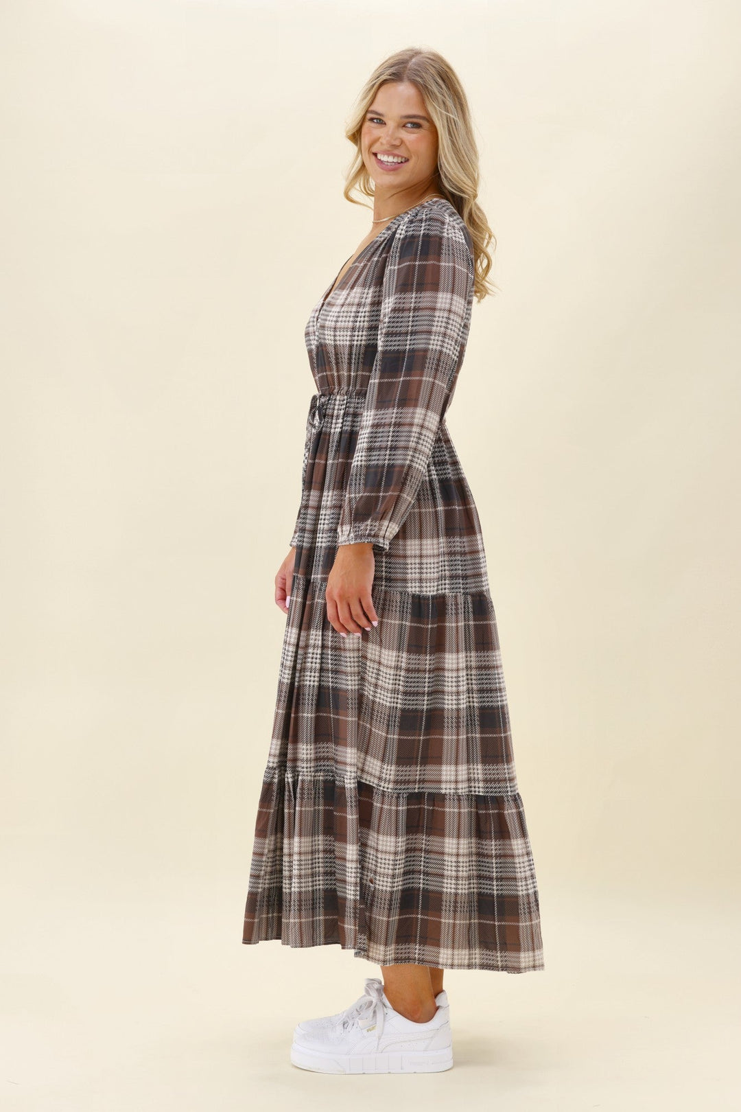 Sunday Boho Beckett Midi Dress Chocolate Check