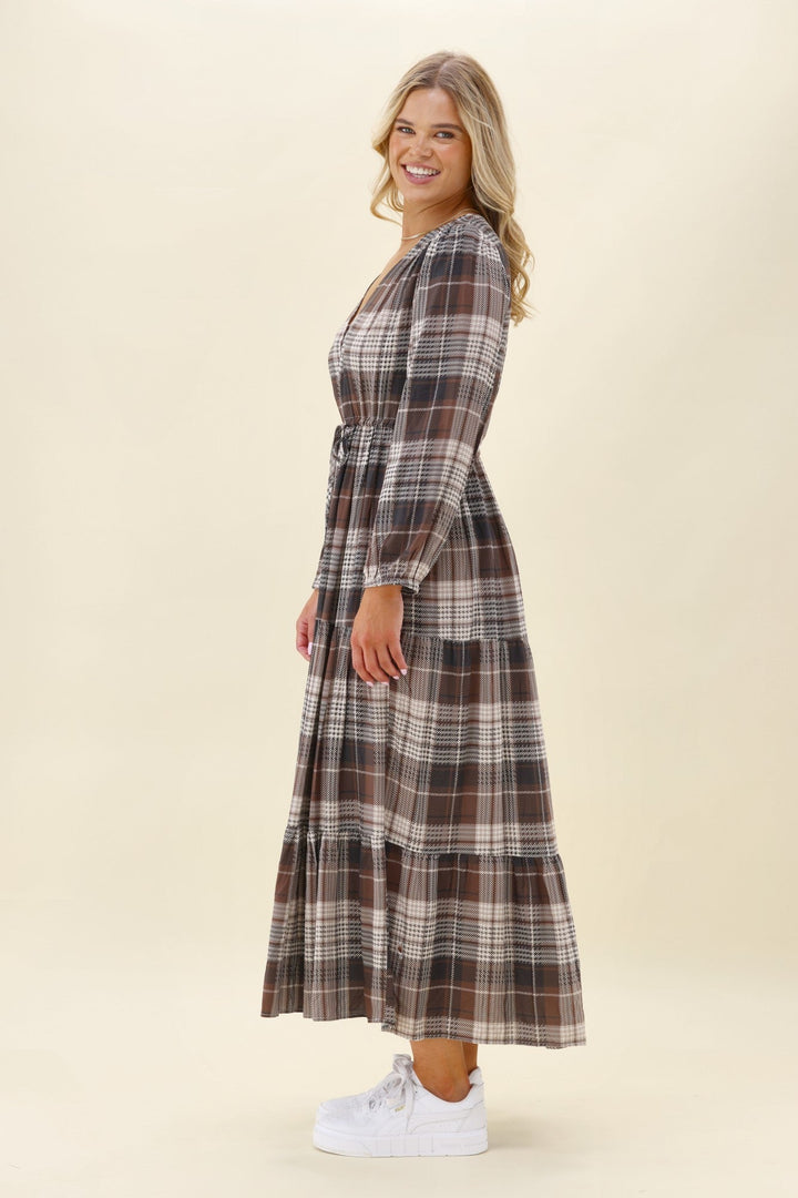 Sunday Boho Beckett Midi Dress Chocolate Check