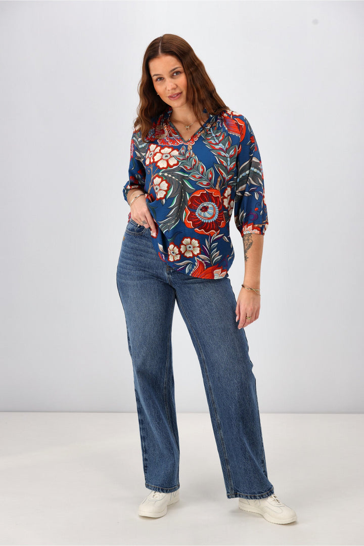 Sunday Boho Gianna Top Paisley Print Blue