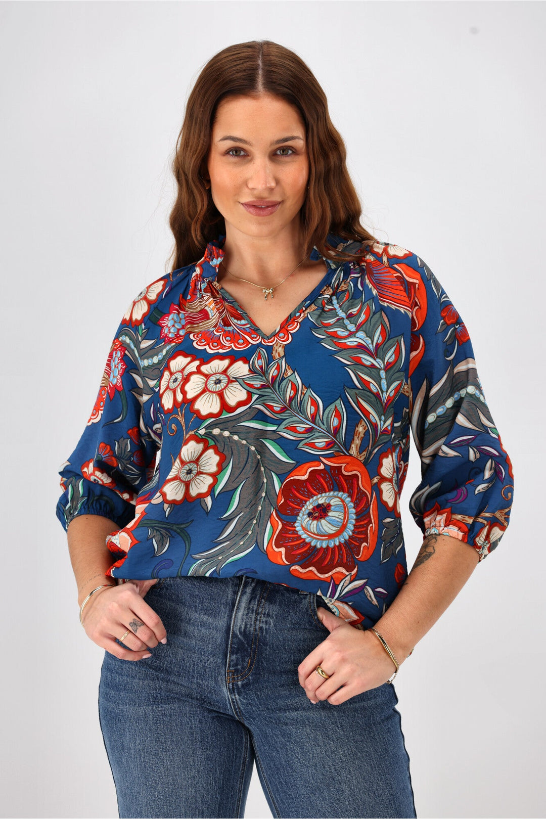 Sunday Boho Gianna Top Paisley Print Blue