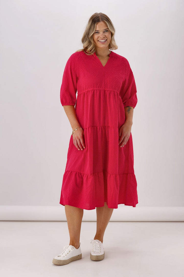 Sunday Boho Honor 3/4 Sleeve Midi Dress Gingham