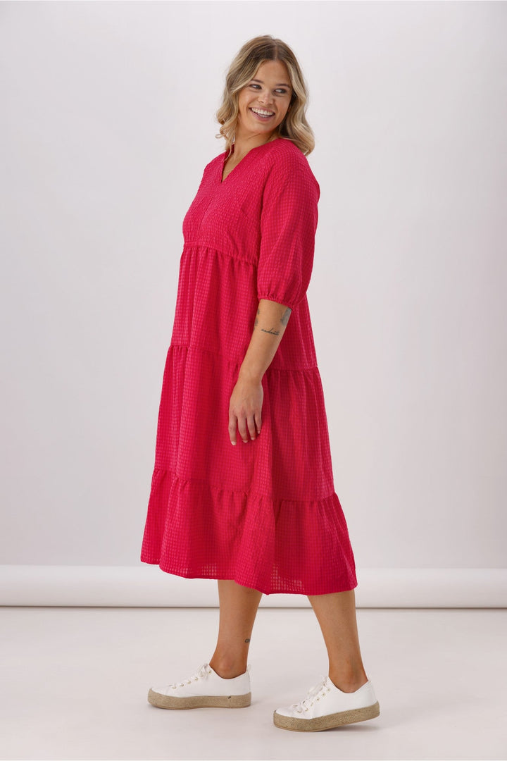 Sunday Boho Honor 3/4 Sleeve Midi Dress Gingham