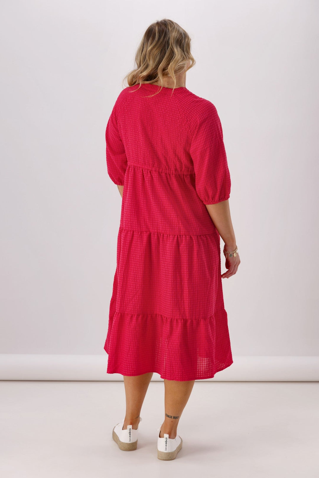 Sunday Boho Honor 3/4 Sleeve Midi Dress Gingham