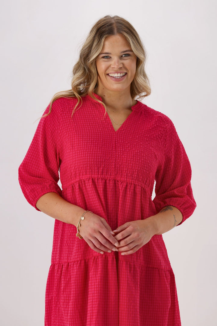 Sunday Boho Honor 3/4 Sleeve Midi Dress Gingham