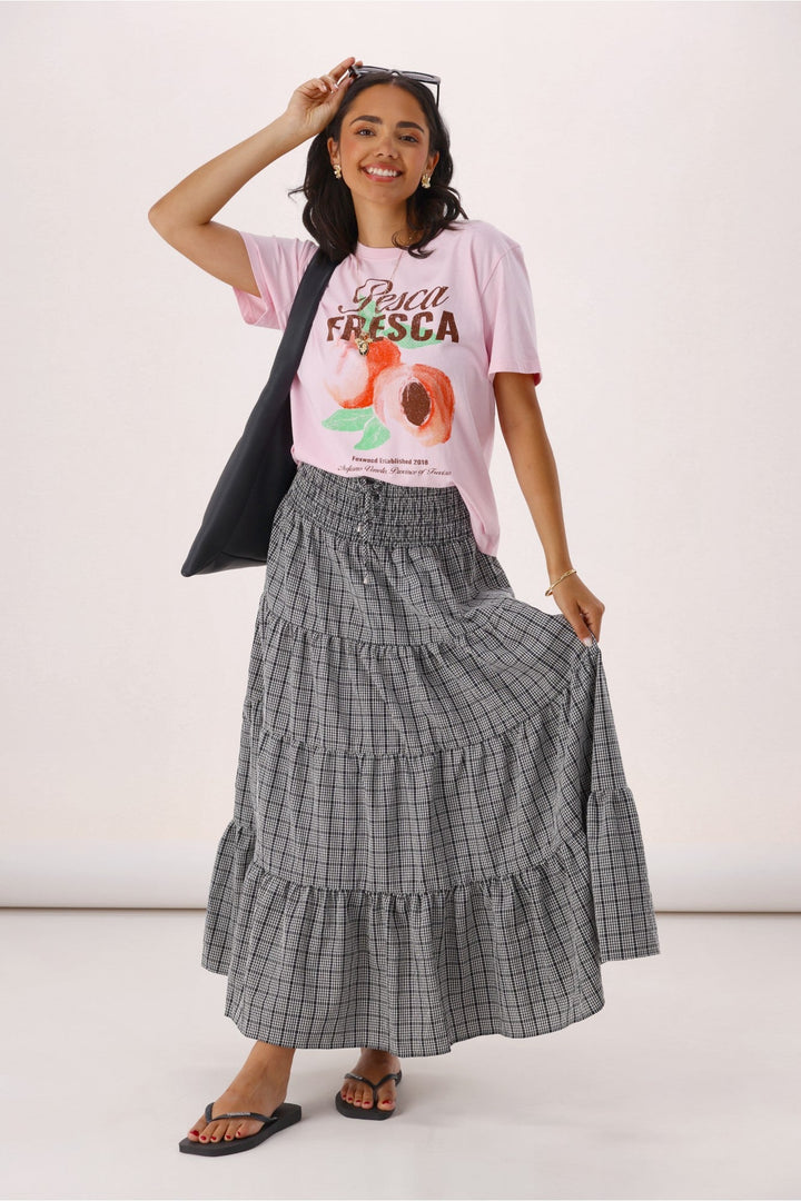 Sunday Boho India Skirt Black White Check