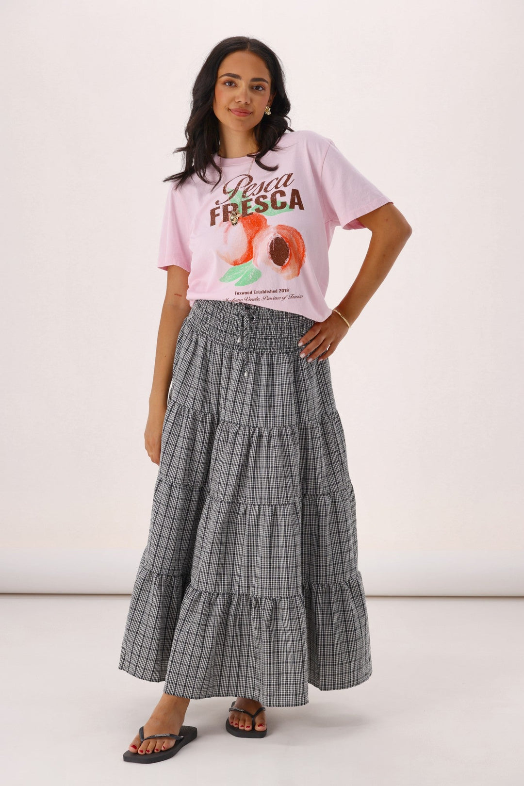 Sunday Boho India Skirt Black White Check