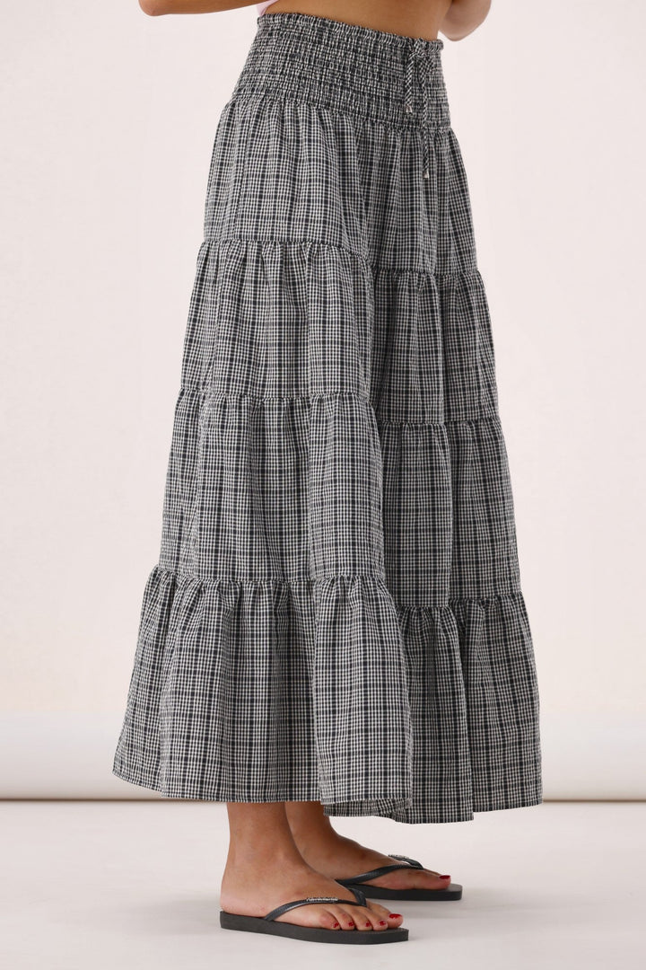 Sunday Boho India Skirt Black White Check
