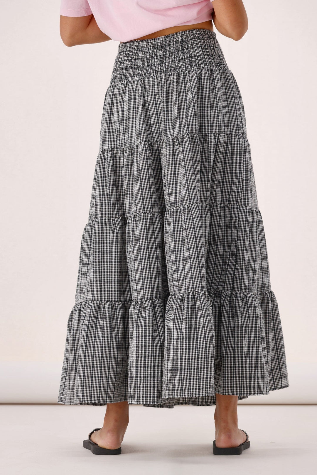 Sunday Boho India Skirt Black White Check
