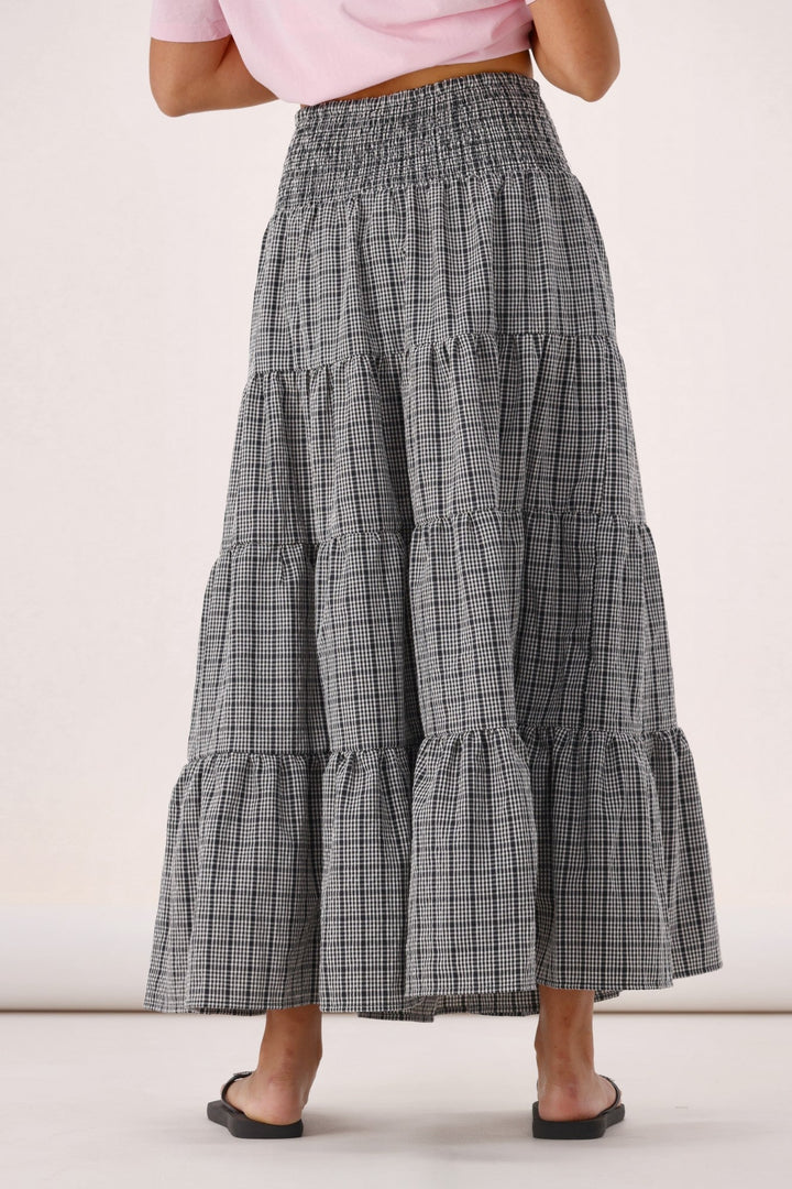 Sunday Boho India Skirt Black White Check