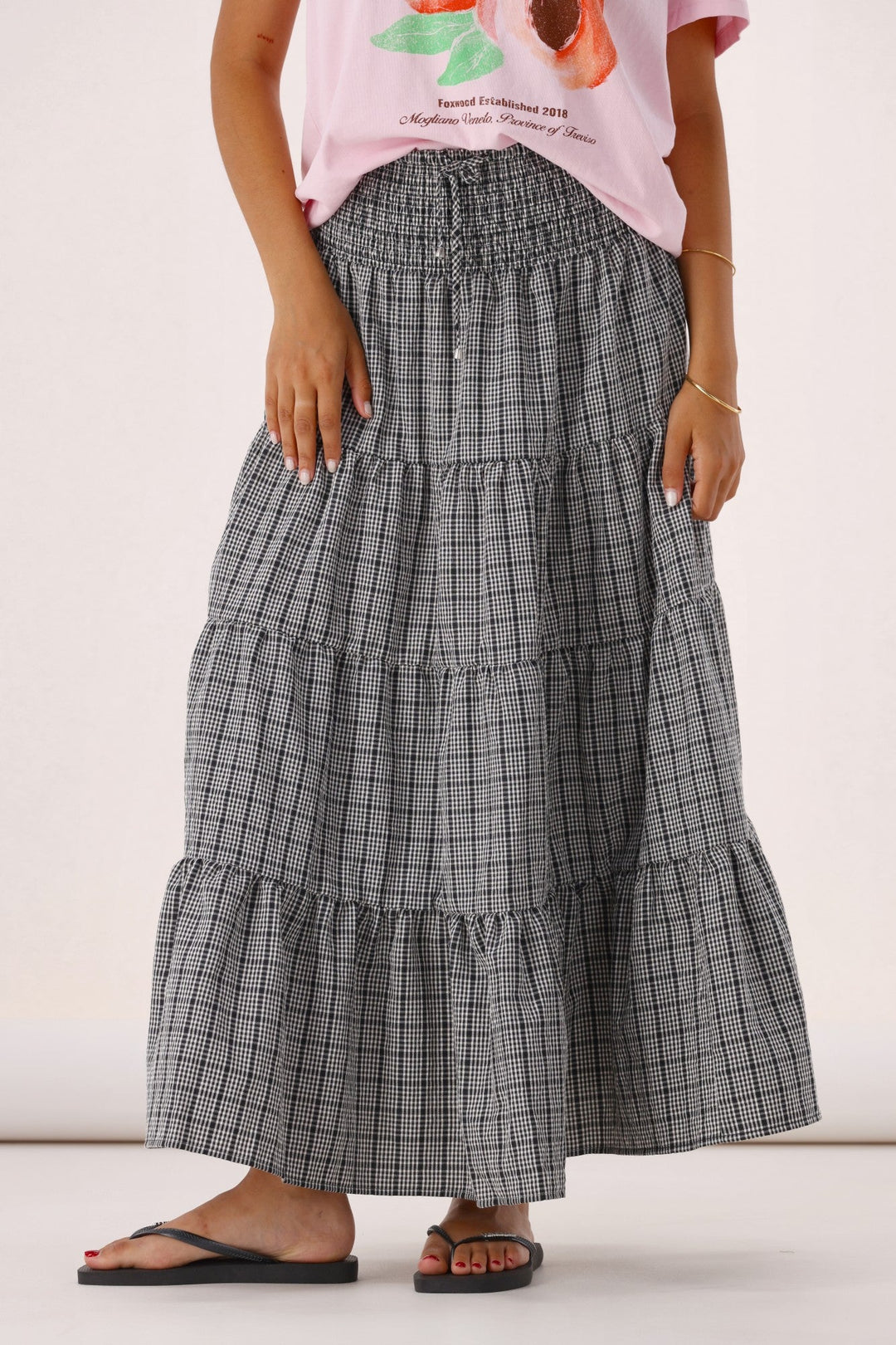 Sunday Boho India Skirt Black White Check