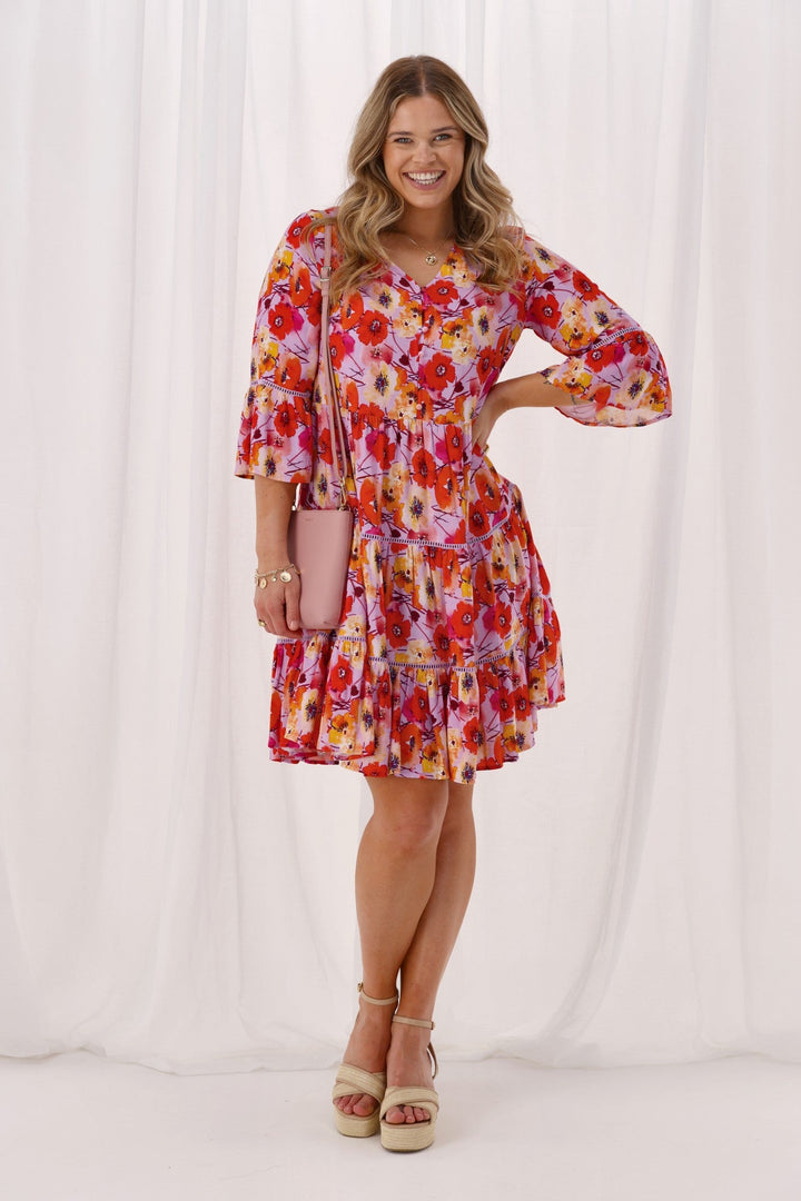 Sunday Boho Indie Tier Dress Lilac Floral