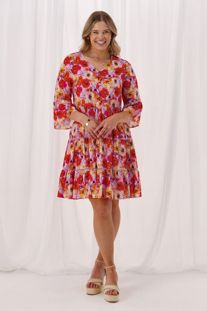 Sunday Boho Indie Tier Dress Lilac Floral