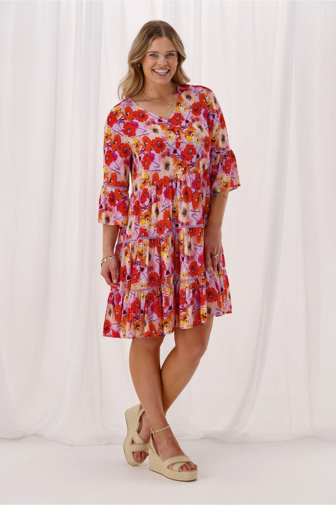 Sunday Boho Indie Tier Dress Lilac Floral