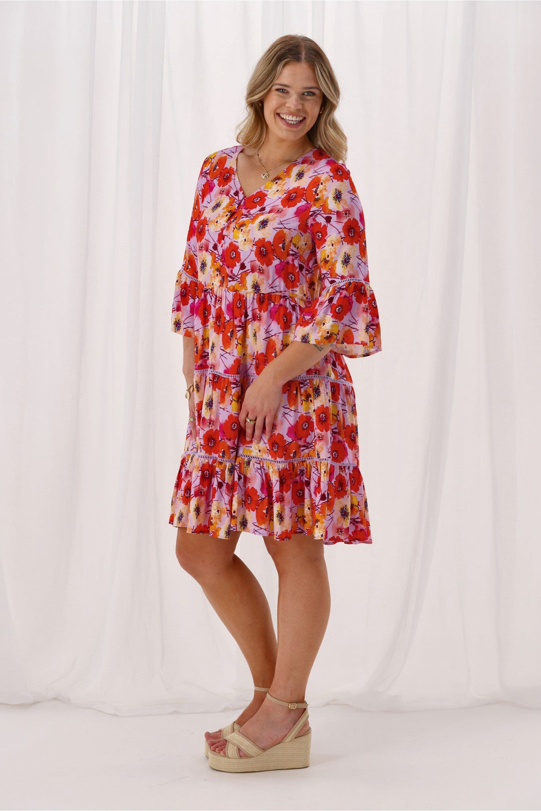 Sunday Boho Indie Tier Dress Lilac Floral
