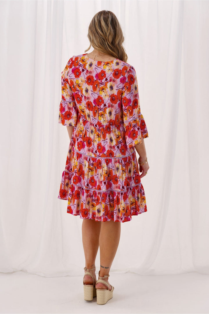 Sunday Boho Indie Tier Dress Lilac Floral