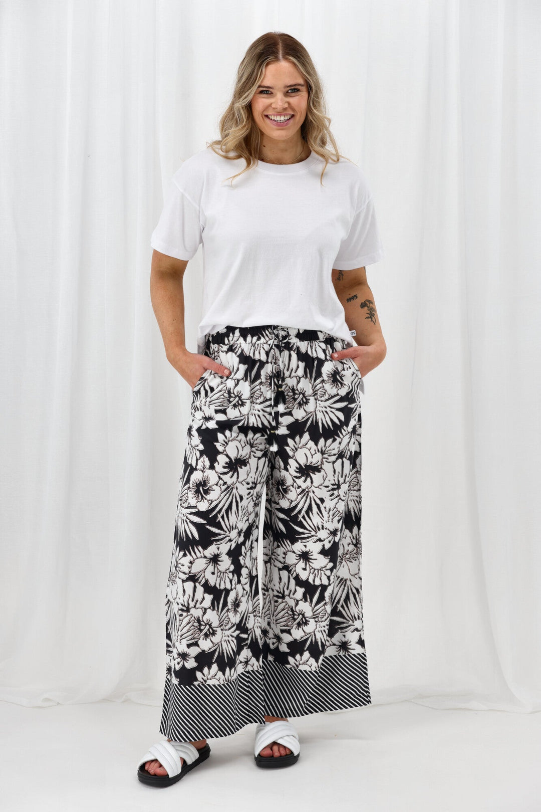 Sunday Boho Jamie Border Print Pant Black White