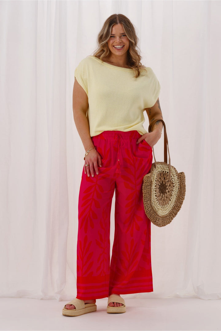 Sunday Boho Jamie Border Print Pant Fuchsia Lipstick