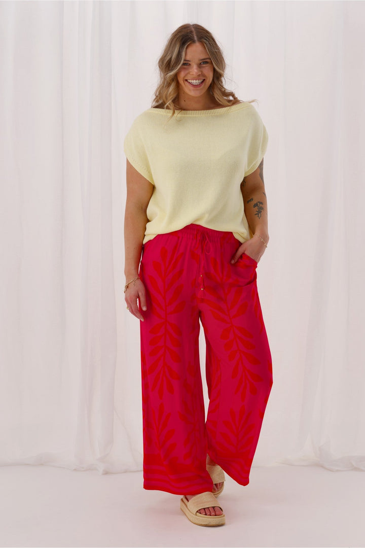 Sunday Boho Jamie Border Print Pant Fuchsia Lipstick