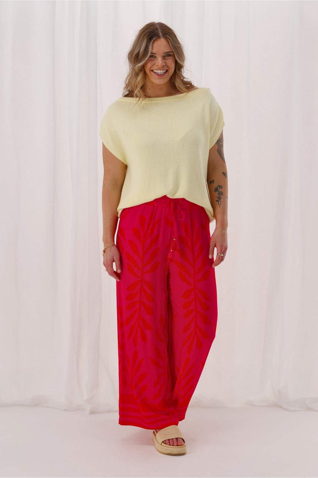 Sunday Boho Jamie Border Print Pant Fuchsia Lipstick
