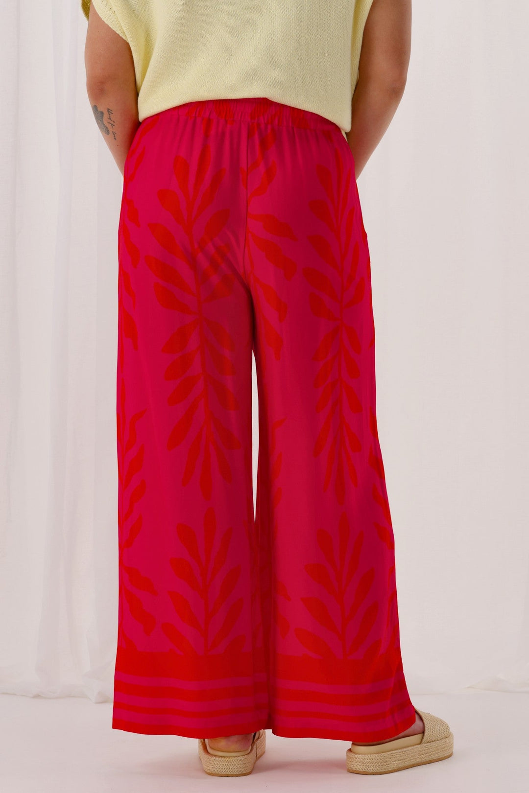 Sunday Boho Jamie Border Print Pant Fuchsia Lipstick