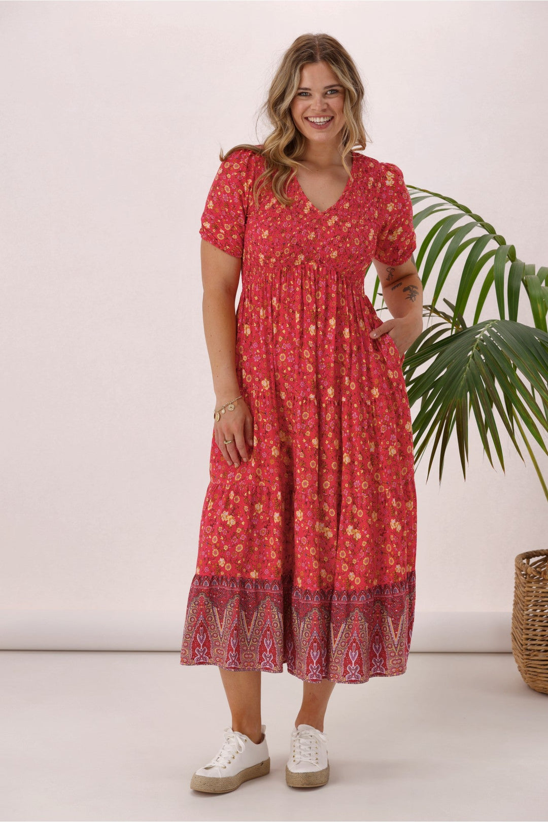 Sunday Boho Jordan Dress Coral Floral Print