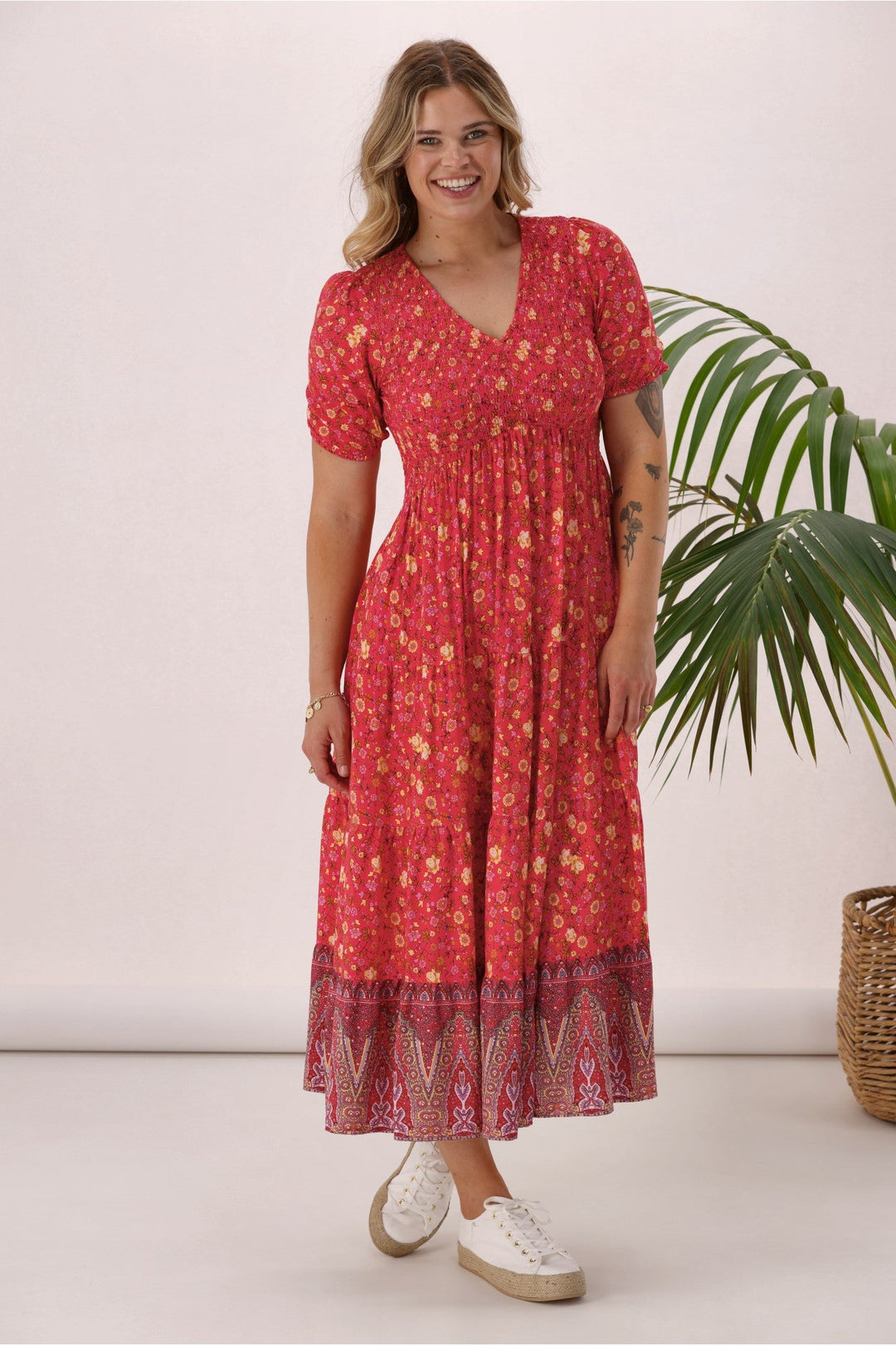 Sunday Boho Jordan Dress Coral Floral Print