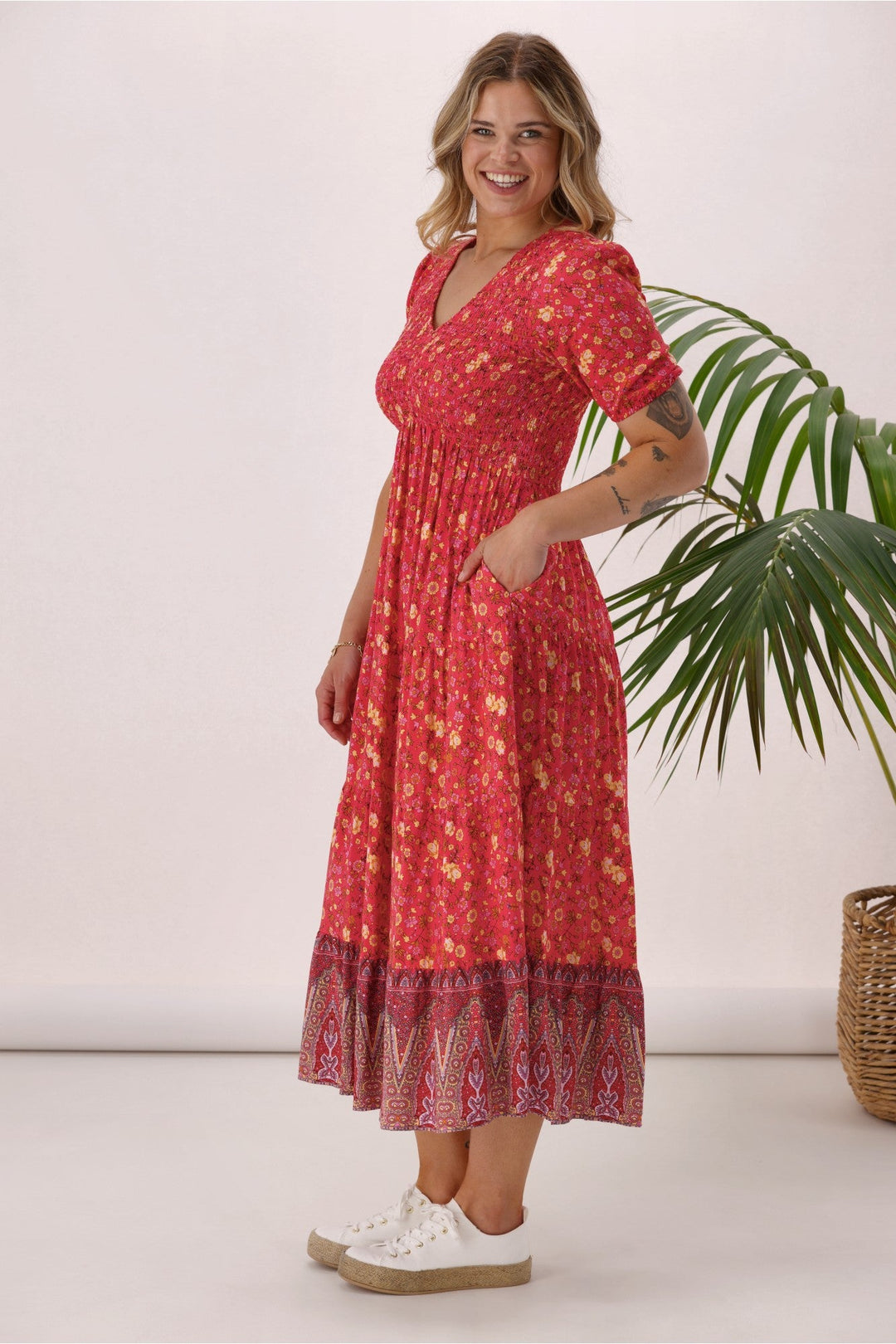Sunday Boho Jordan Dress Coral Floral Print