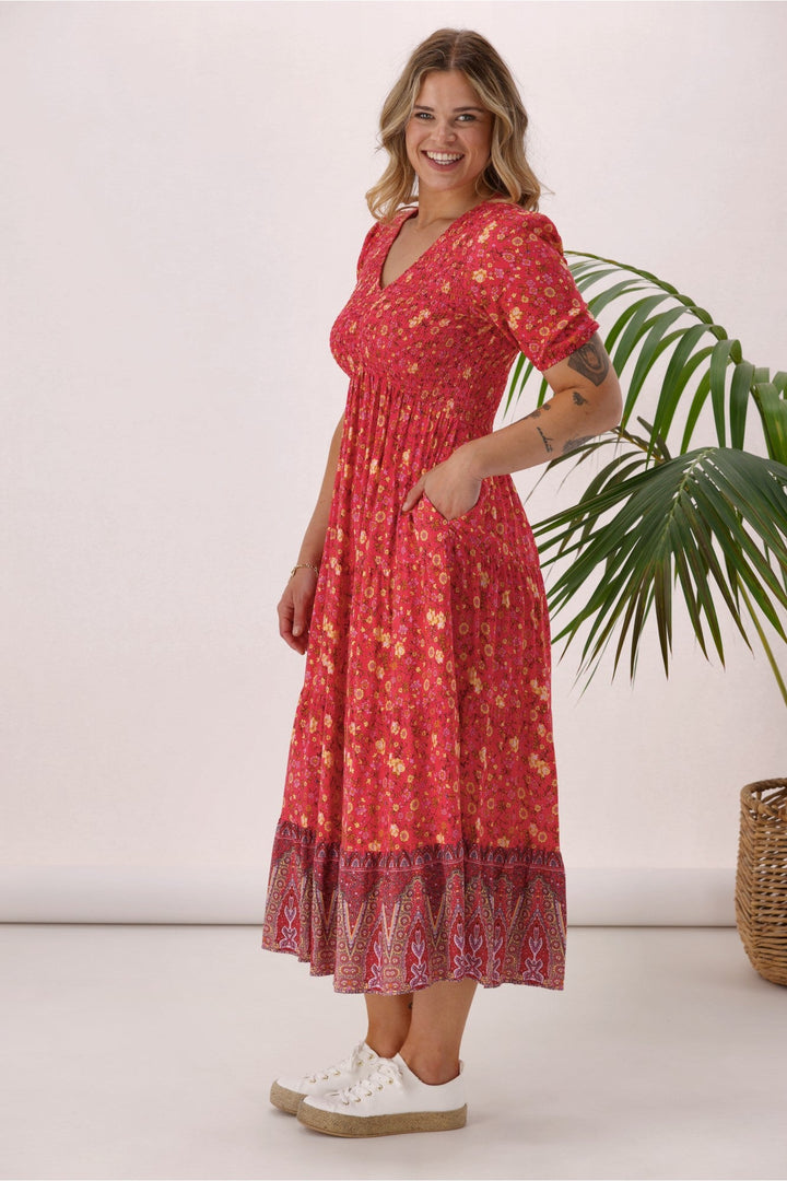 Sunday Boho Jordan Dress Coral Floral Print