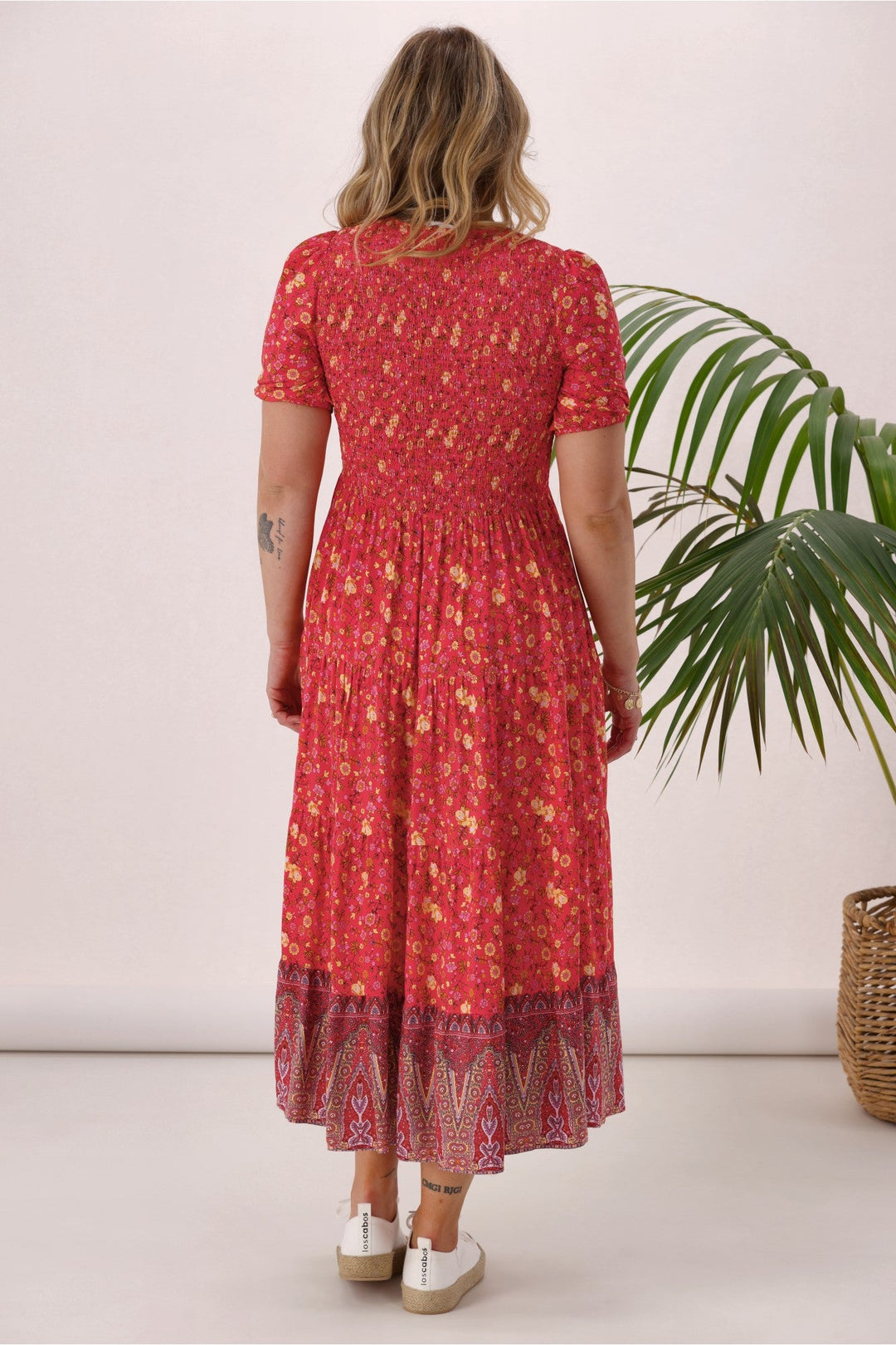 Sunday Boho Jordan Dress Coral Floral Print