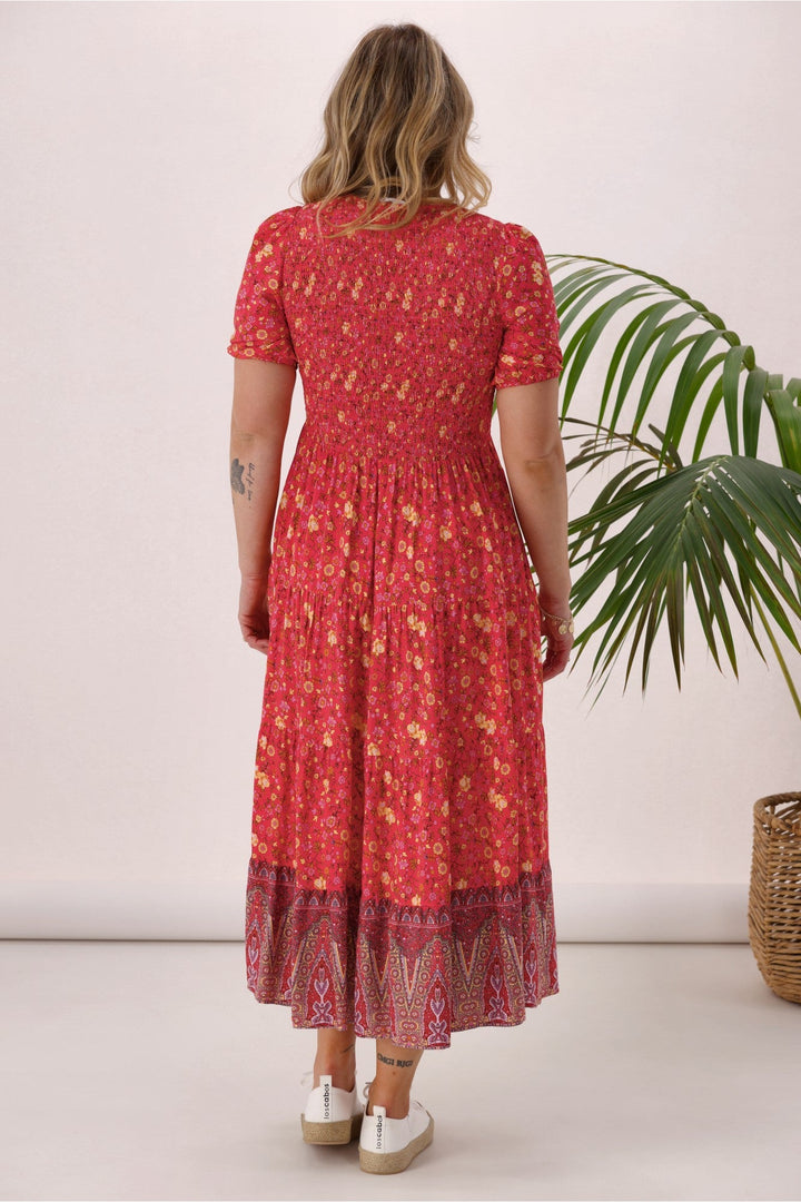 Sunday Boho Jordan Dress Coral Floral Print