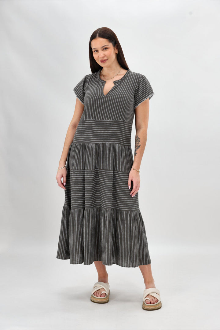 Sunday Boho Josie Dress Khaki Stripe