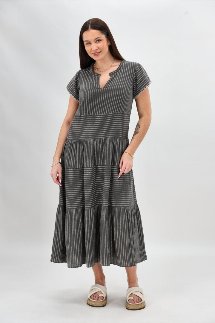 Sunday Boho Josie Dress Khaki Stripe