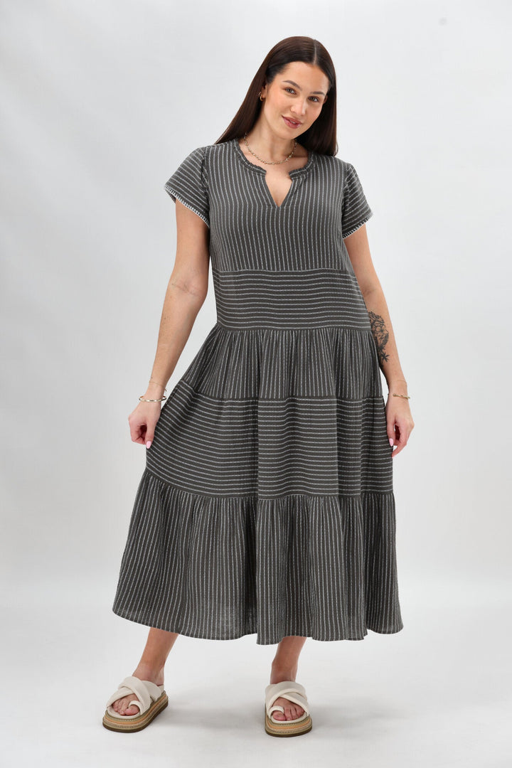 Sunday Boho Josie Dress Khaki Stripe