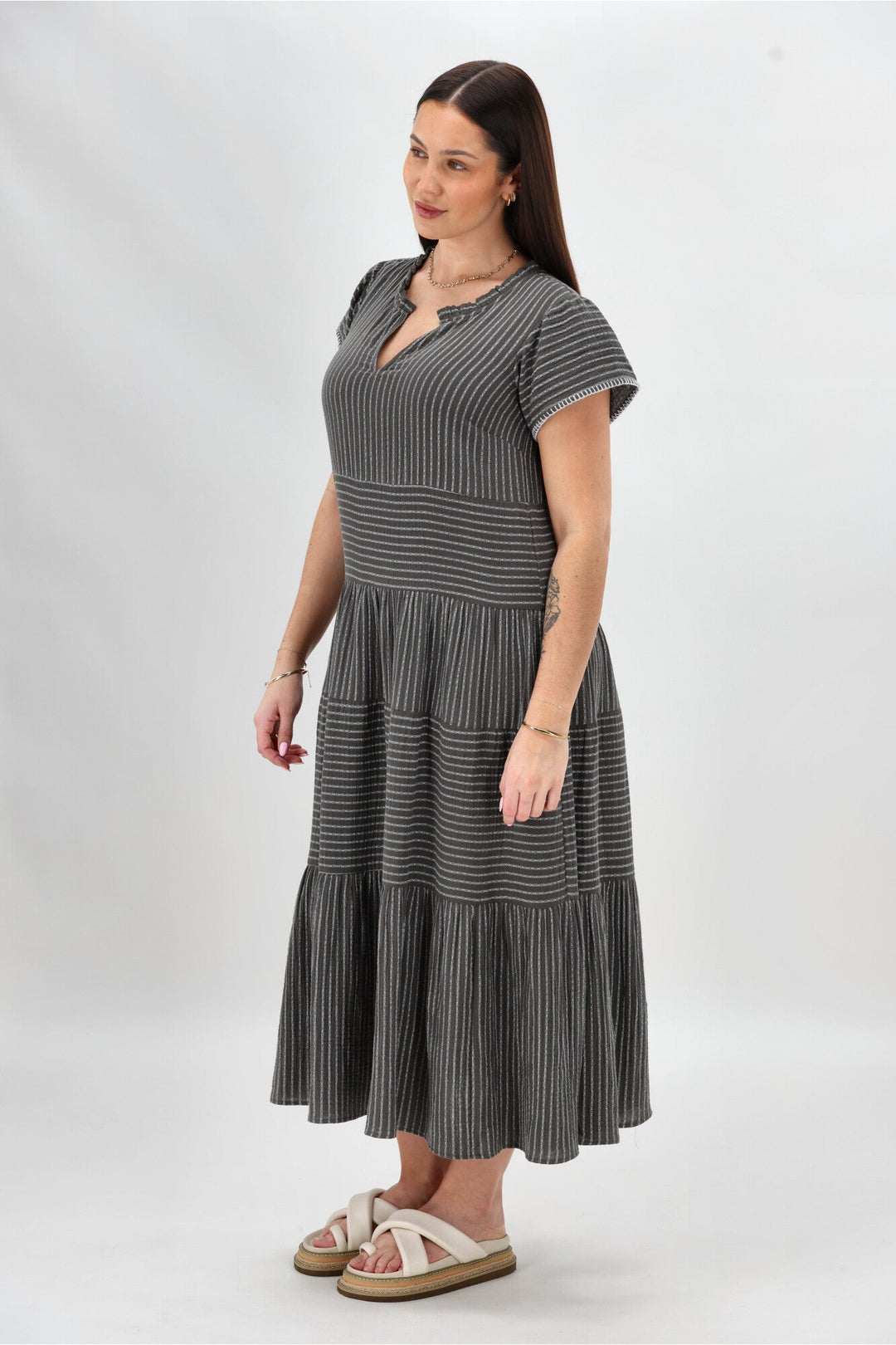Sunday Boho Josie Dress Khaki Stripe